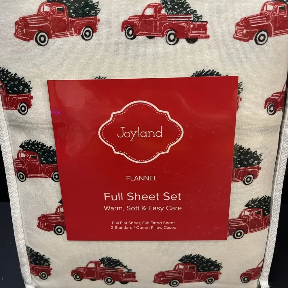 Joyland Flannel Full Sheet Set Red Truck W/Christmas Tree New Two Pillowcases